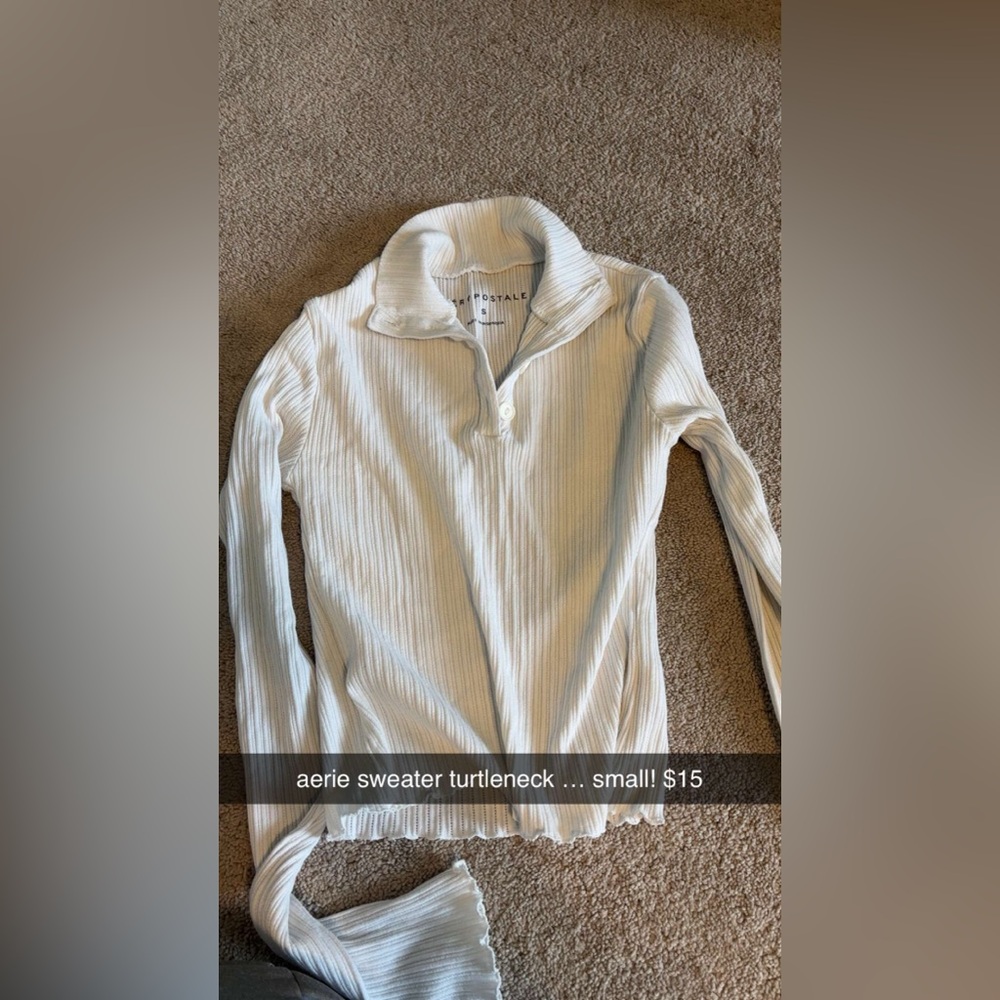 Aerie White Cowl Neck Sweater with Ribbed Texture